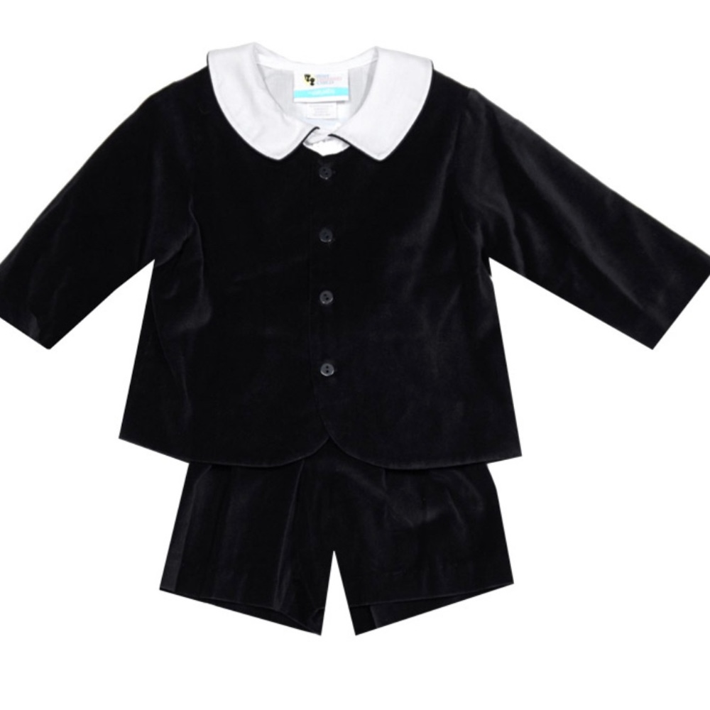 Baby Boy Elton velvet short suit in black no shirt
